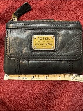 Fossil Black Leather Wallet with Gold Plate